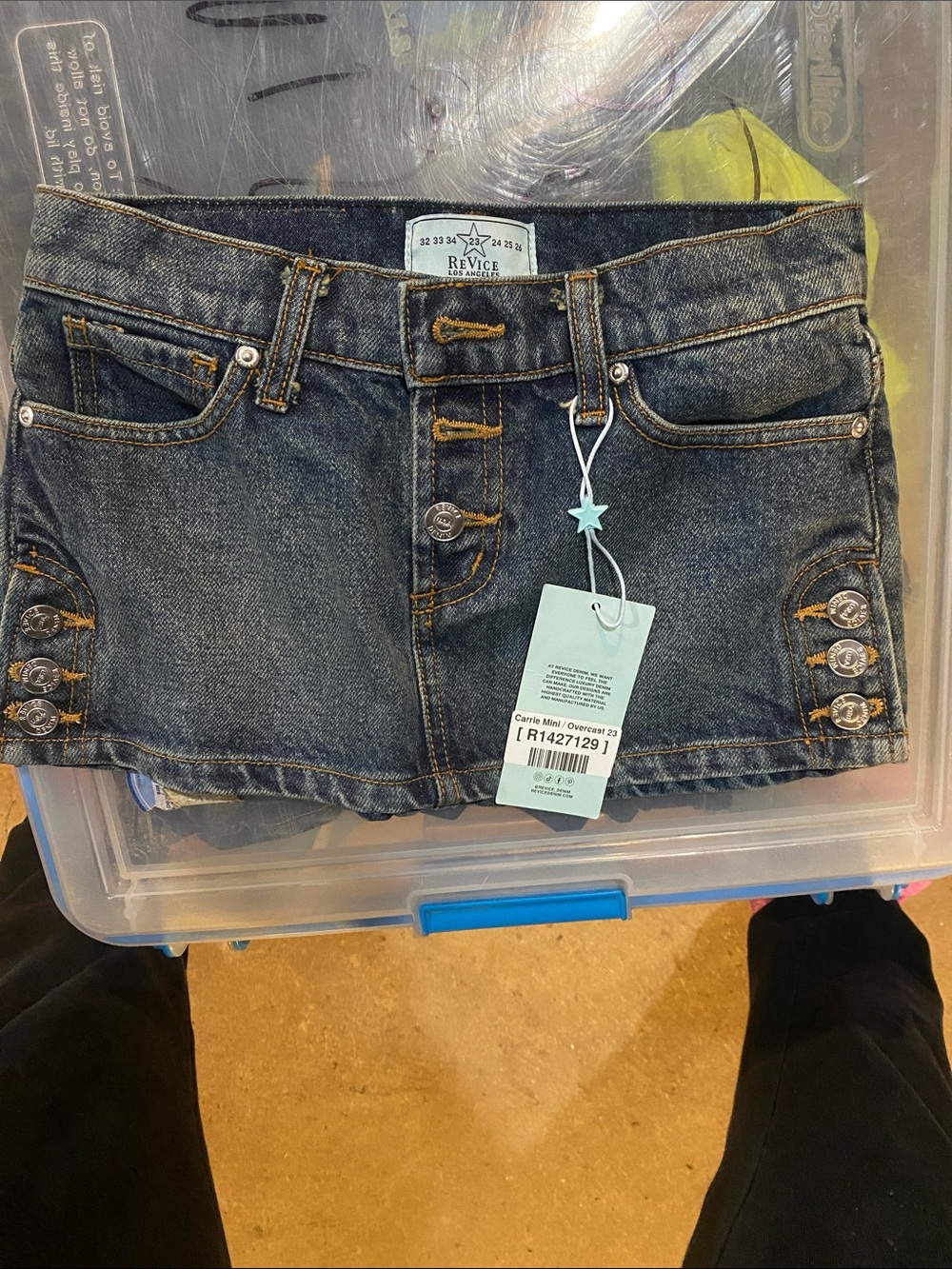 Revice Denim Mini Skirt with Button Detail - Blue
